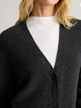 Quince Mongolian Cashmere Oversized Boyfriend Cardigan Sweater Heather Charcoal